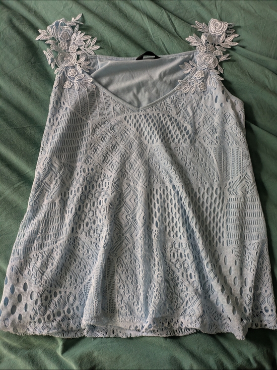 chicme Tops - Lace Crochet Tank Top With Floral Applique Straps Mesh Lining Relaxed Fit